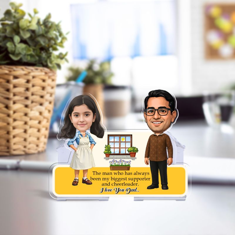 Personalized Father & Daughter Bobblehead Caricature Custom Face Cutout I Love You Dad Theme  Battery Powered Moving Head  Birthday from Daughter